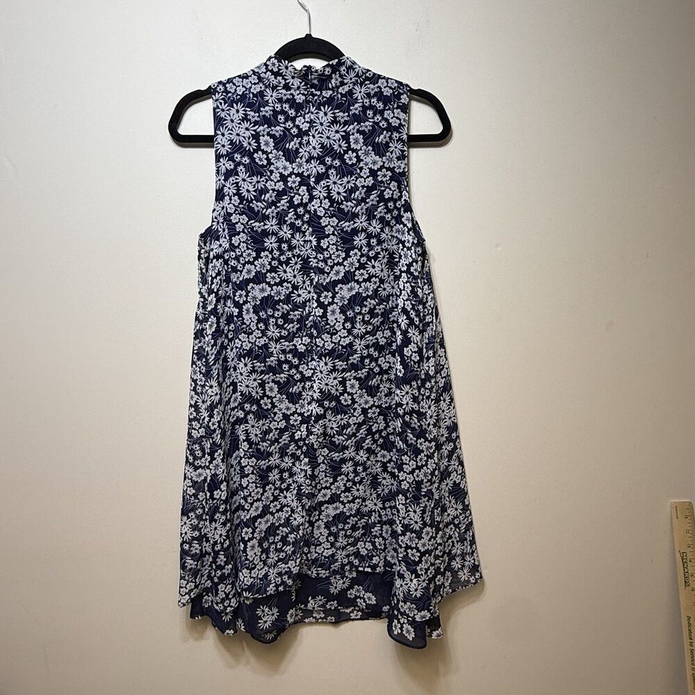 JH Collectibles Blue White Floral Sleeveless High Neck Shift Dress A-line Sz 10 - Picture 3 of 6
